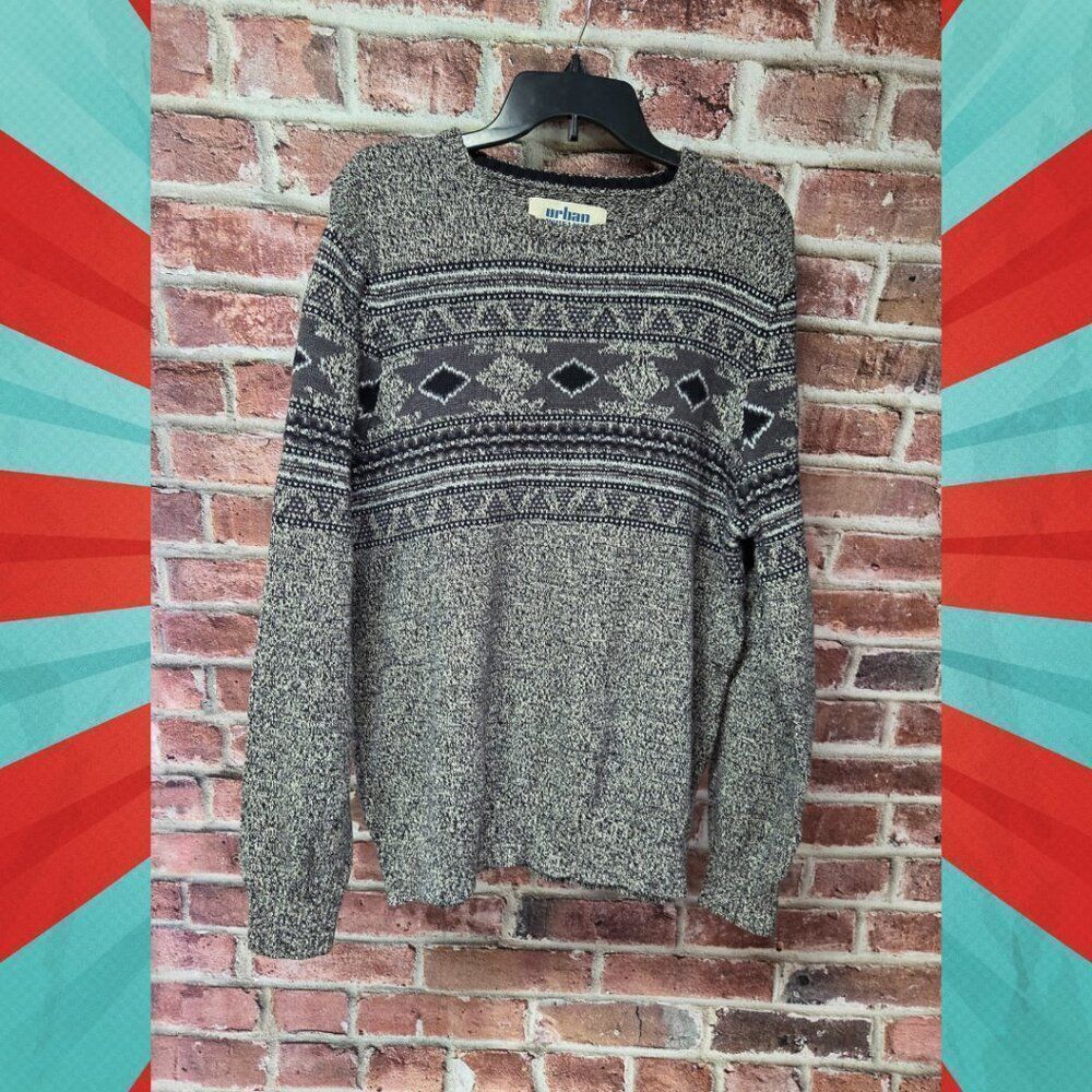 Urban Pipeline Pullover Sweater | Men’s XXL | Gray & Black Geometric Knit